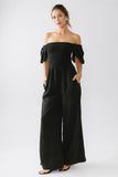 Piper Smocked Jumpsuit in Washed Black