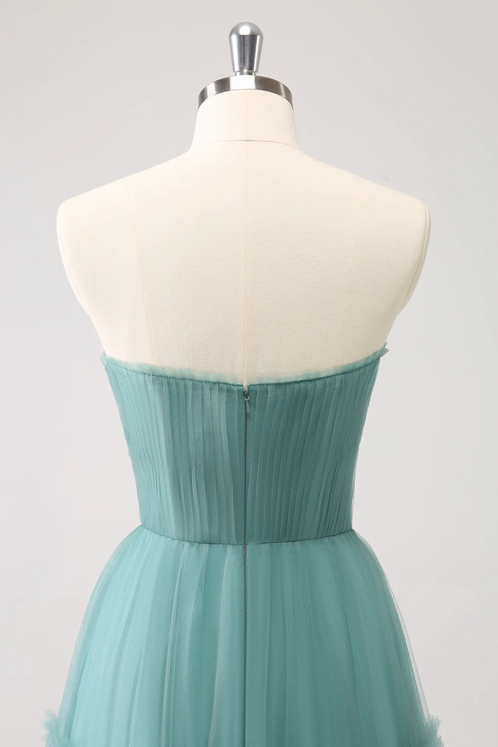 Eucalyptus A Line Strapless Corset Tulle Long Bridesmaid Dress