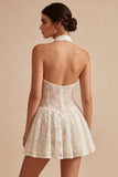 Ivory Halter A Line Lace Short Bridal Shower Dress