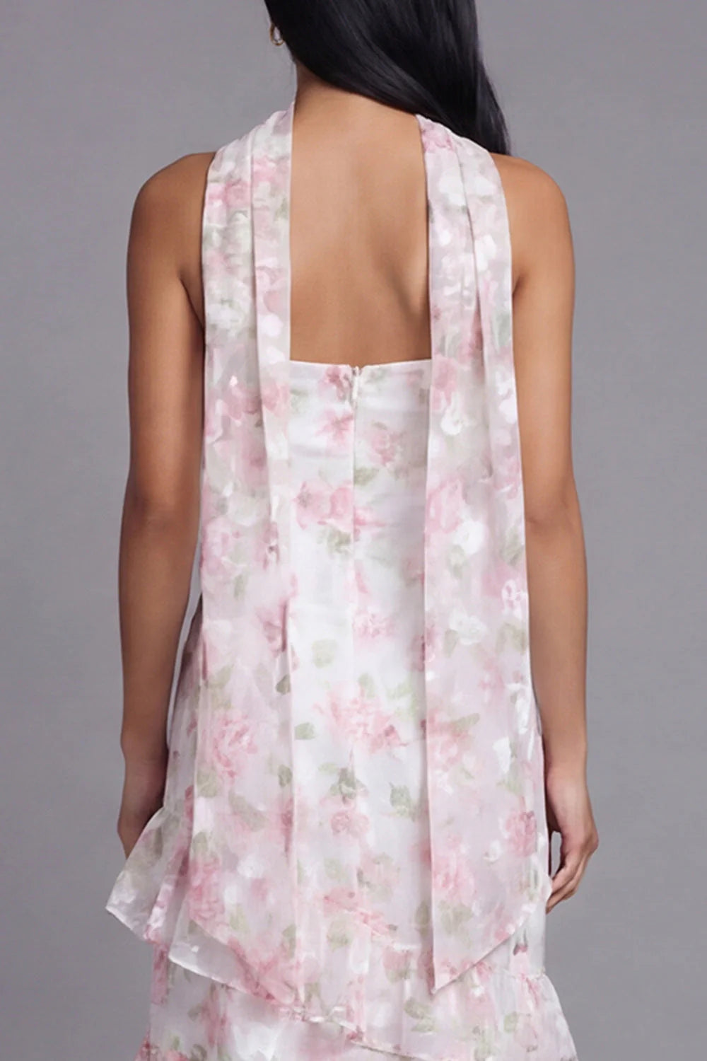 Pink Floral Ruffle Strapless Wedding Guest Dress with Sash