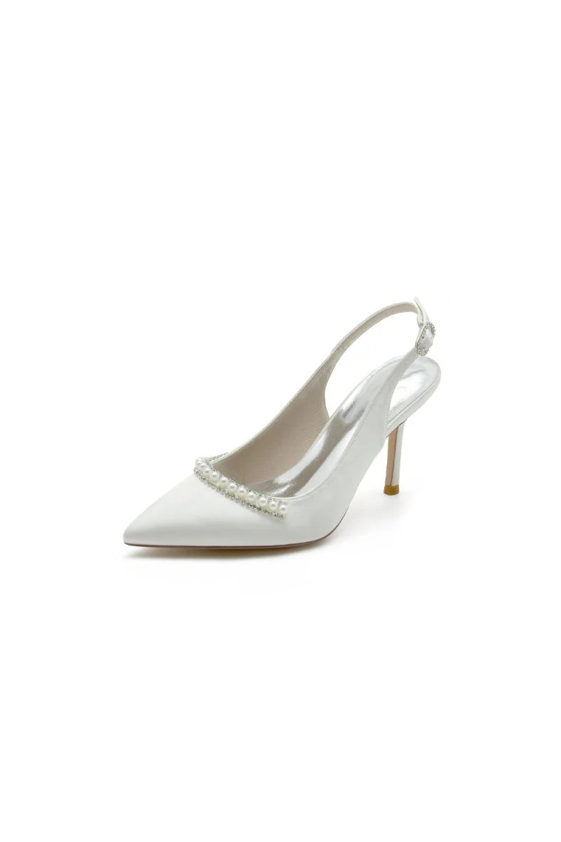 Pearl Embellished Peep Toe Slingback High Heels