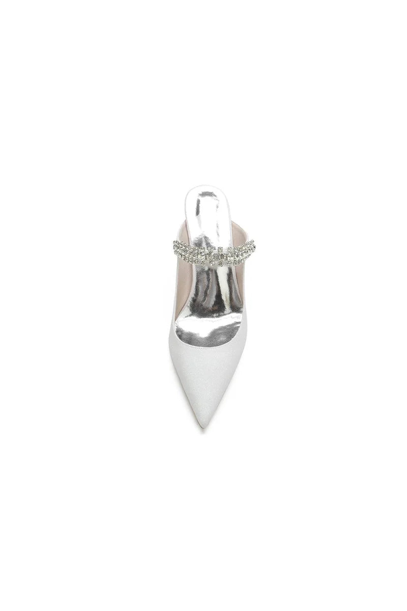 Glitter Pointed Toe Rhinestone Strappy Slip on Stiletto Heels