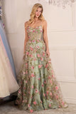 A1420 SAGE FLORAL PRINT CORSET A LINE DRESS Andrea Leo