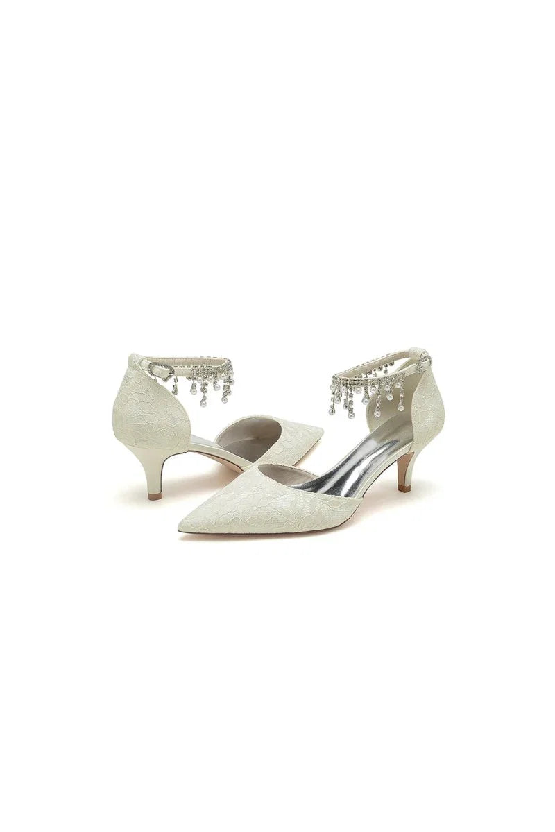 Pointed Toe Pearl Chain Strap High Heels