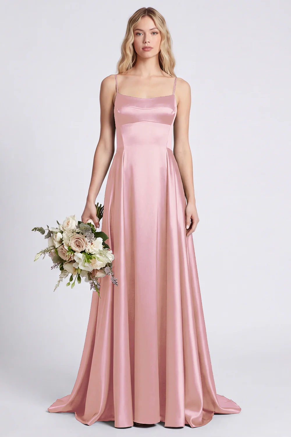 Olive A Line Spaghetti Straps Satin Bridesmaid Dress