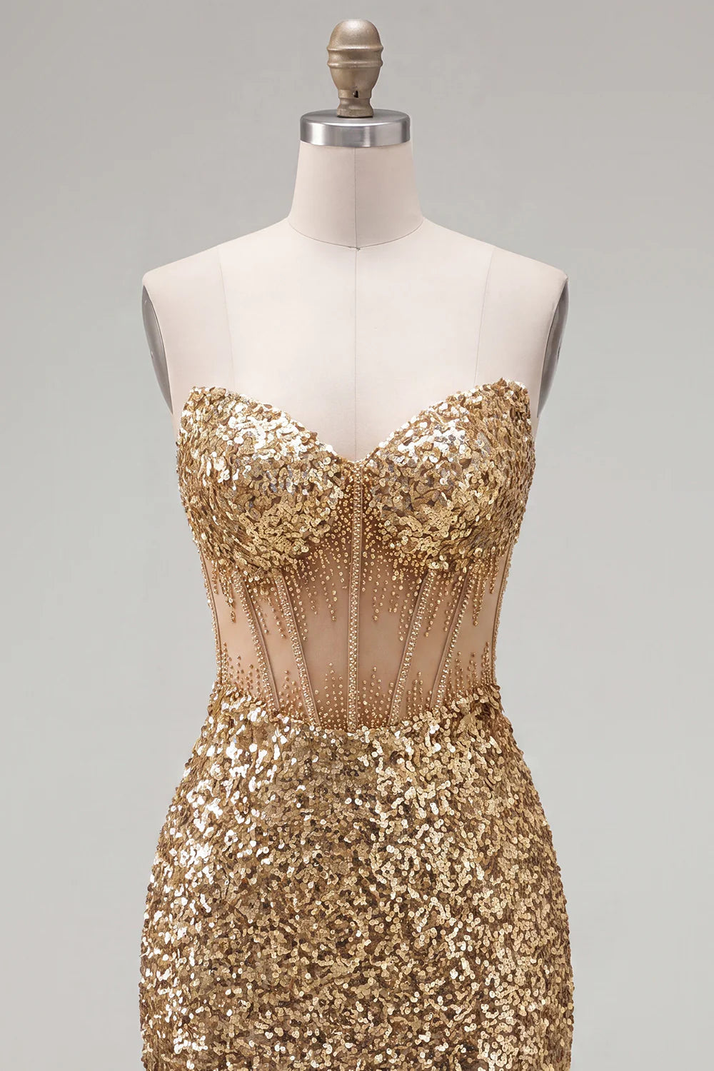 Sparkly Golden Bodycon Sequin Corset Strapless Homecoming Dress