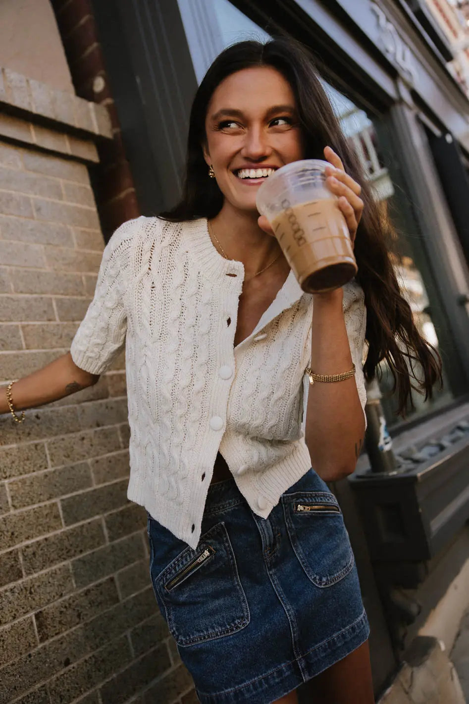 Erika Cable Knit Cardigan in Ivory FINAL SALE