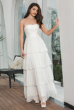 A Line Strapless Tiered Long Chiffon Maxi White Dress