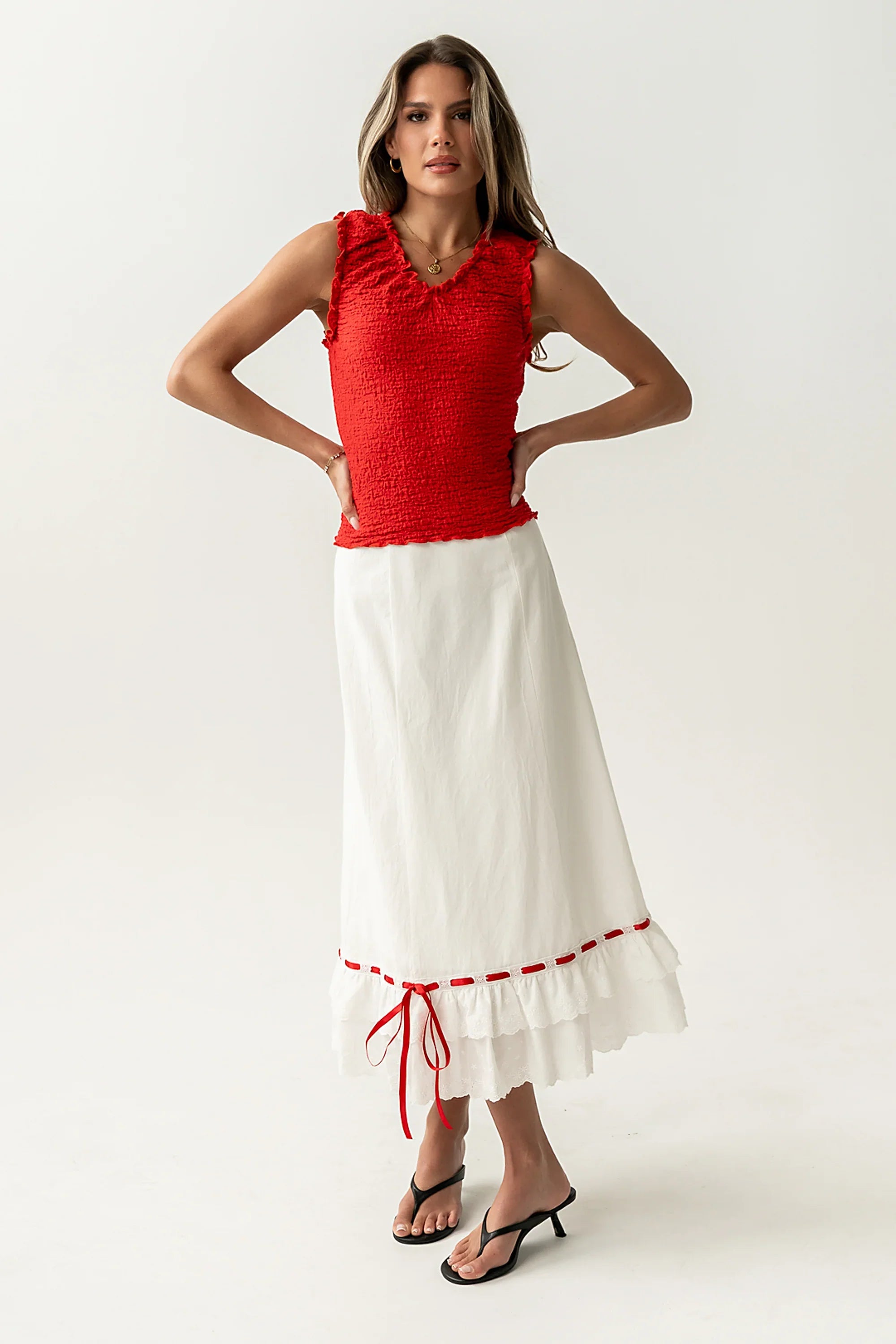 Jordana Textured Tank in Red