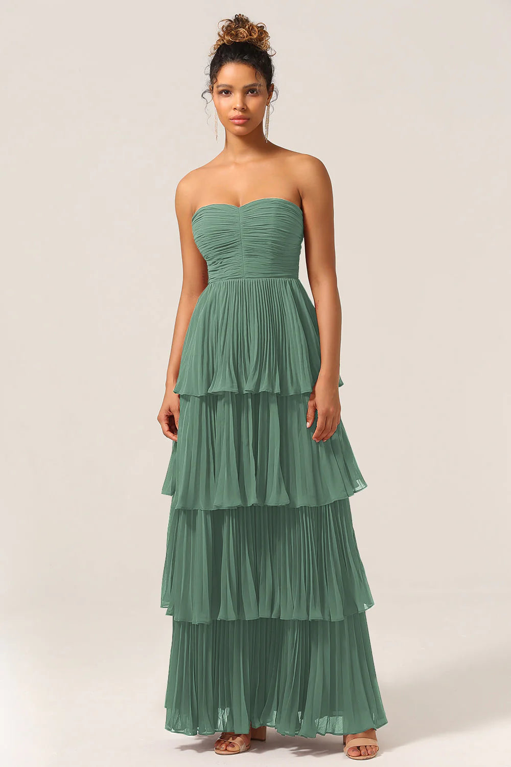 A Line Sweetheart Floor Length Tiered Chiffon Bridesmaid Dress