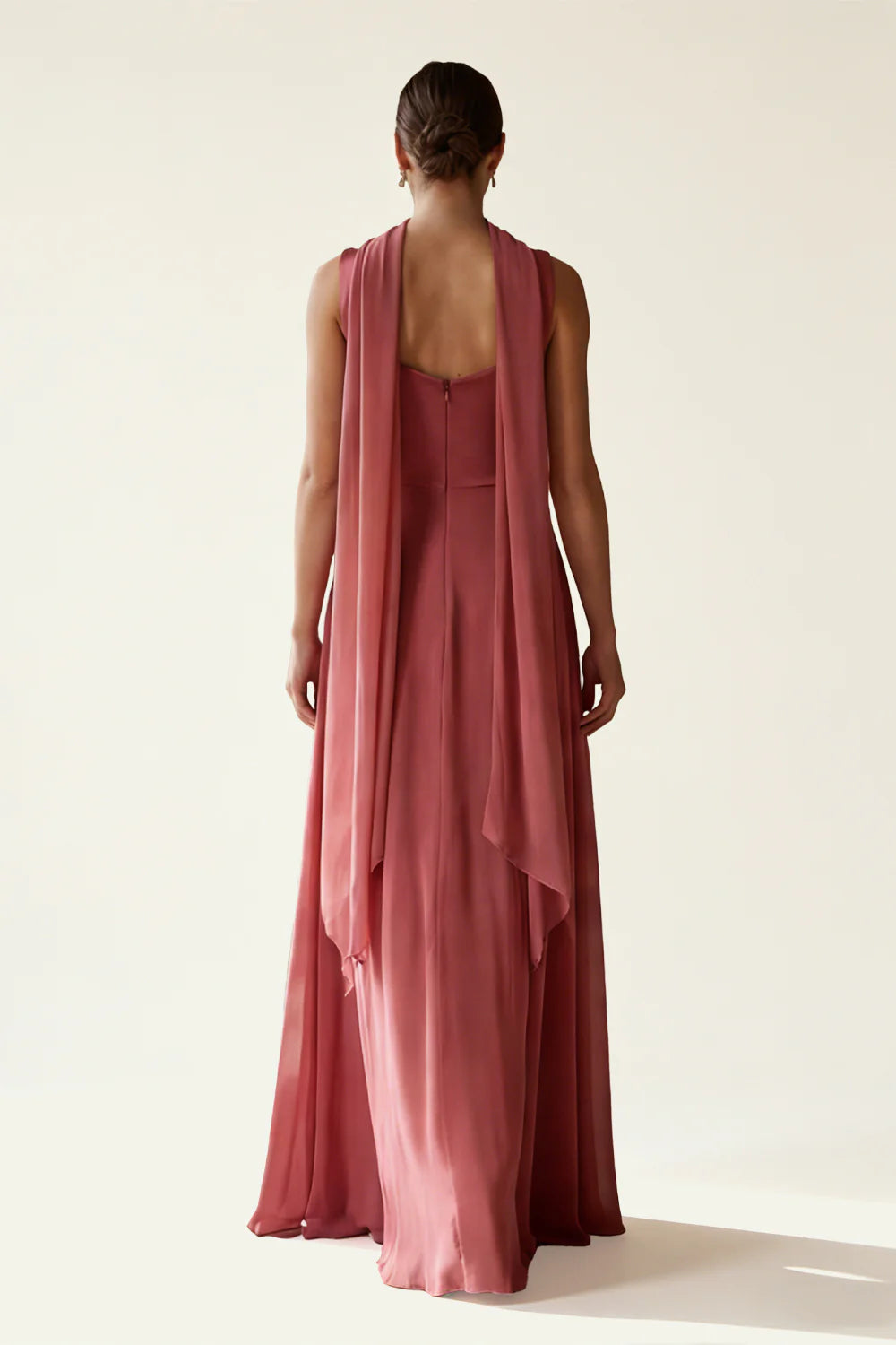 Desert Rose A Line Square Neck Satin Long Bridesmaid Dress with Streamer