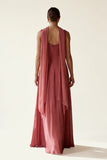Desert Rose A Line Square Neck Satin Long Bridesmaid Dress with Streamer