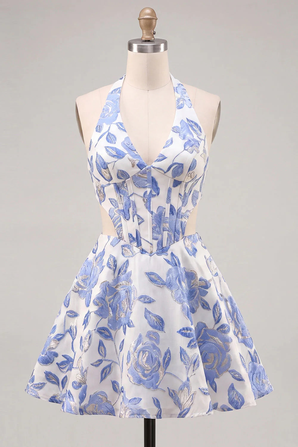 Halter Lilac A Line Cut Out Floral Corset Homecoming Dress
