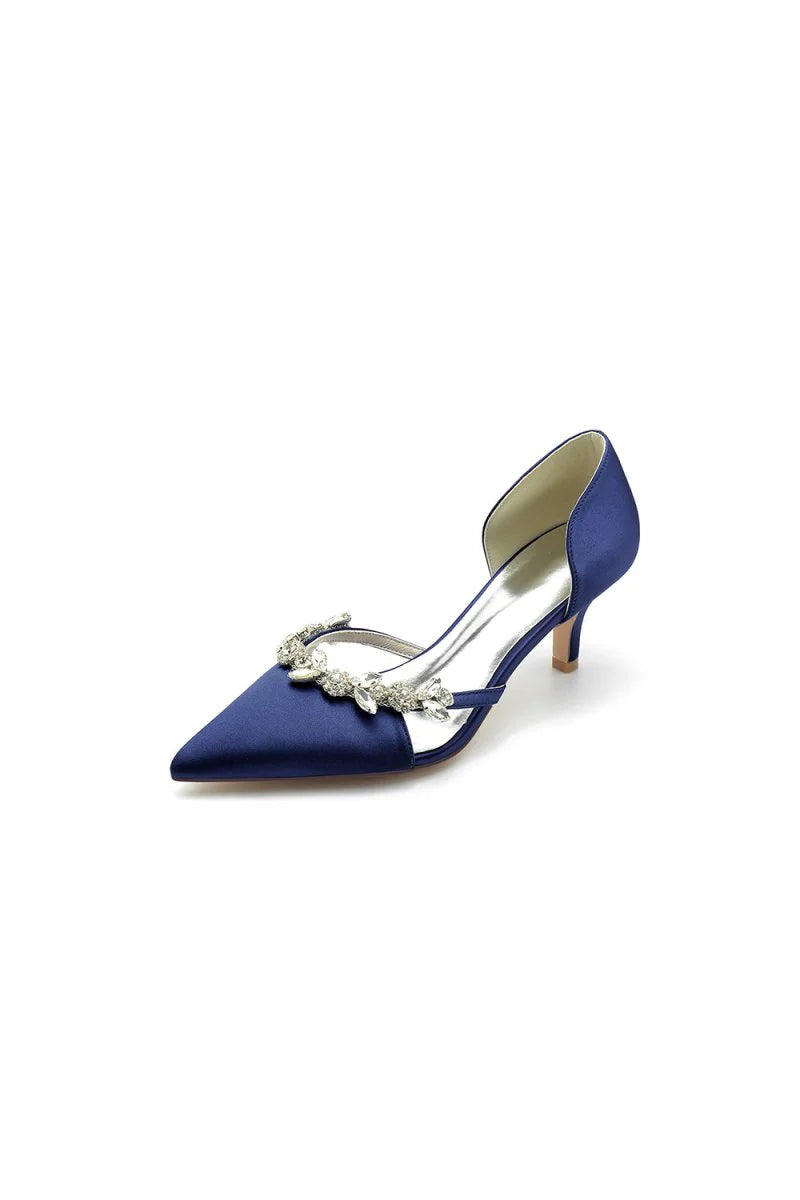 Satin Pointed Toe Beading High Heels