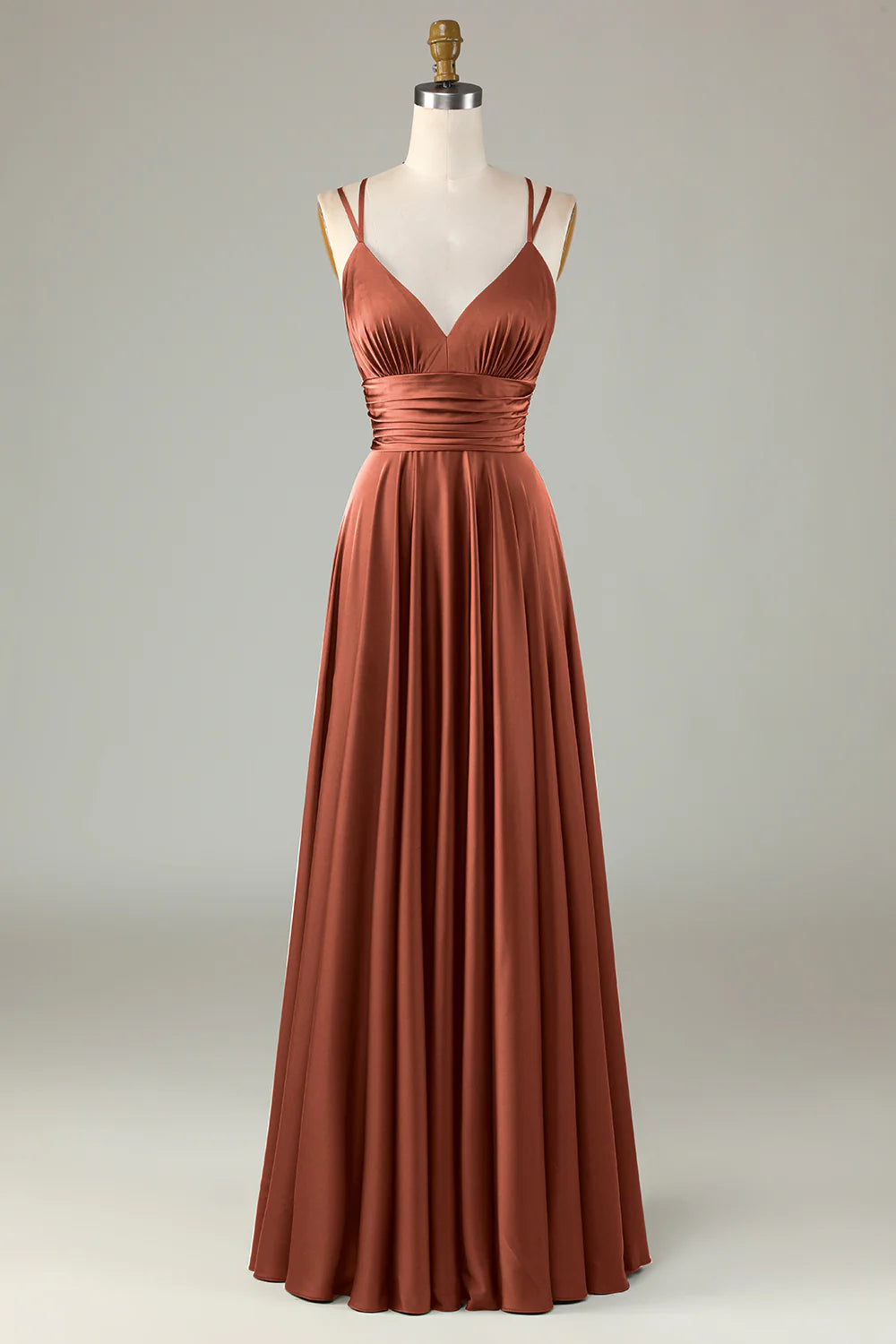 Eucalyptus A Line Spaghetti Straps Floor Length Satin Bridesmaid Dress