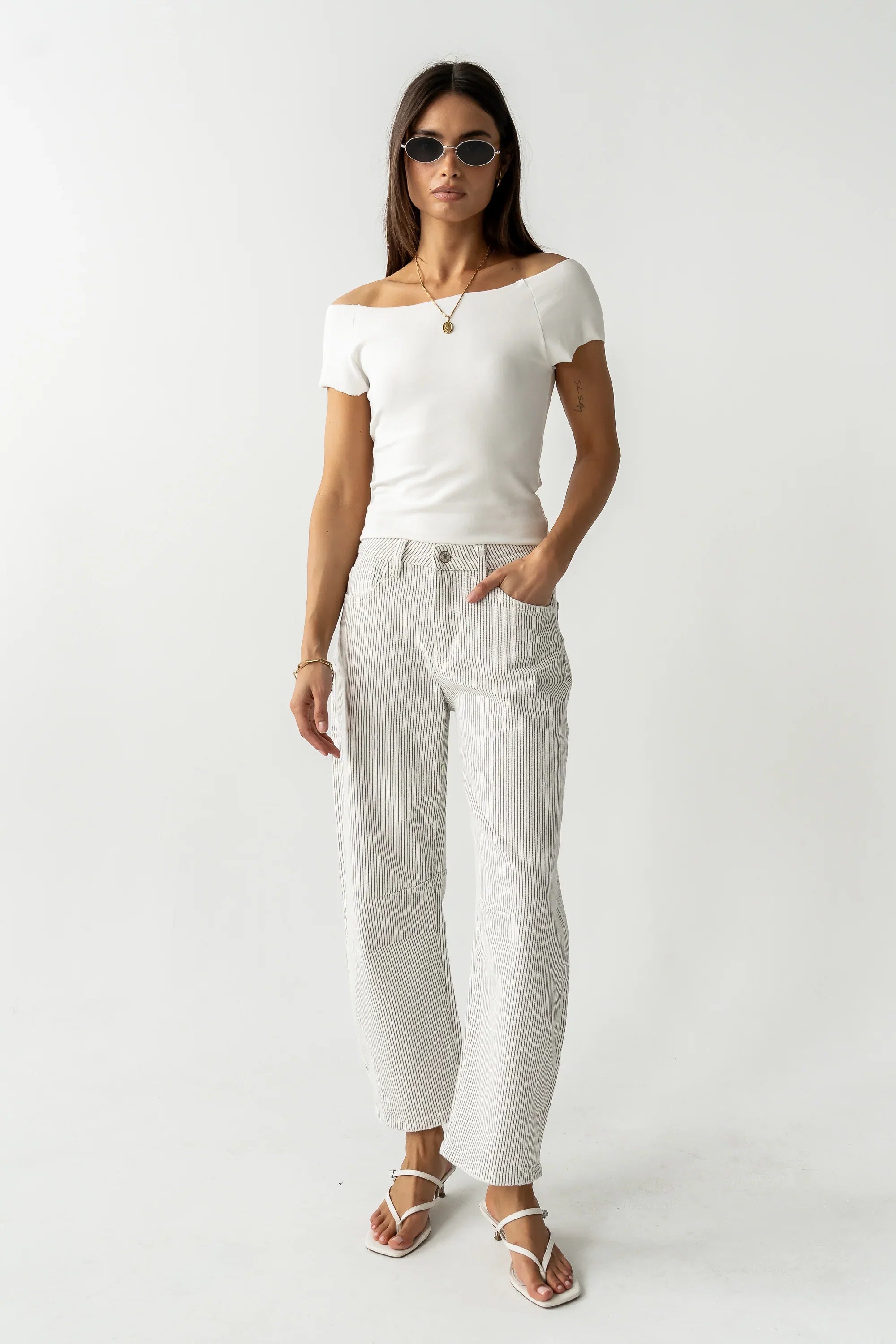 Tilly Striped Barrel Jeans