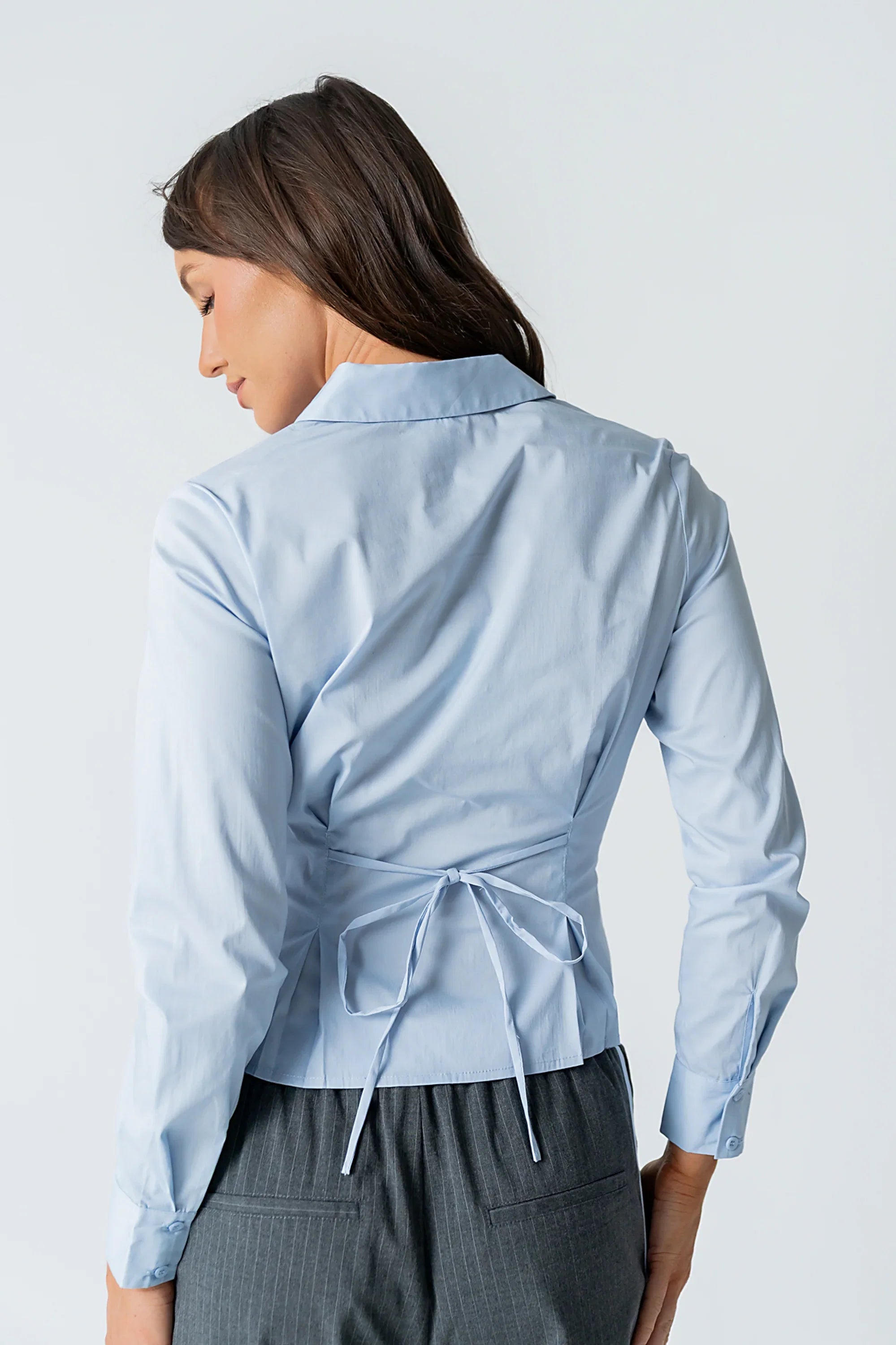Brecken Pleated Button Up in Light Blue