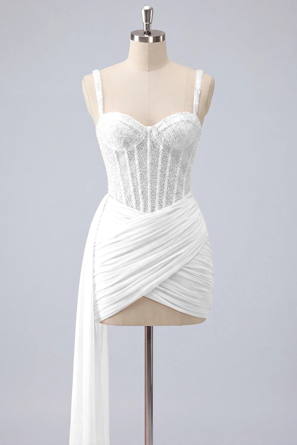 Pink Bodycon Ruched Beaded Corset Homecoming Dress with Sash