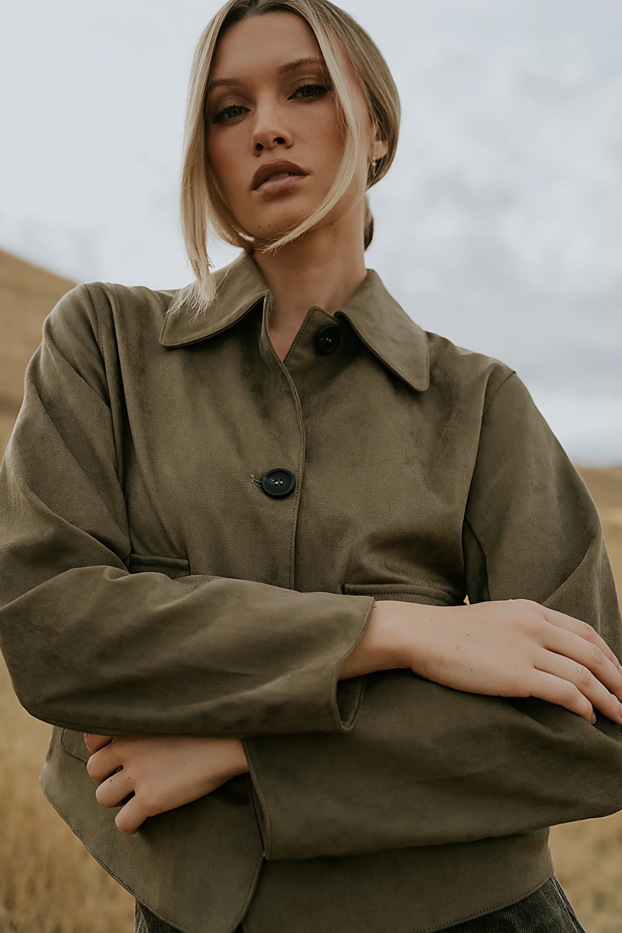 Aden Suede Jacket in Olive FINAL SALE