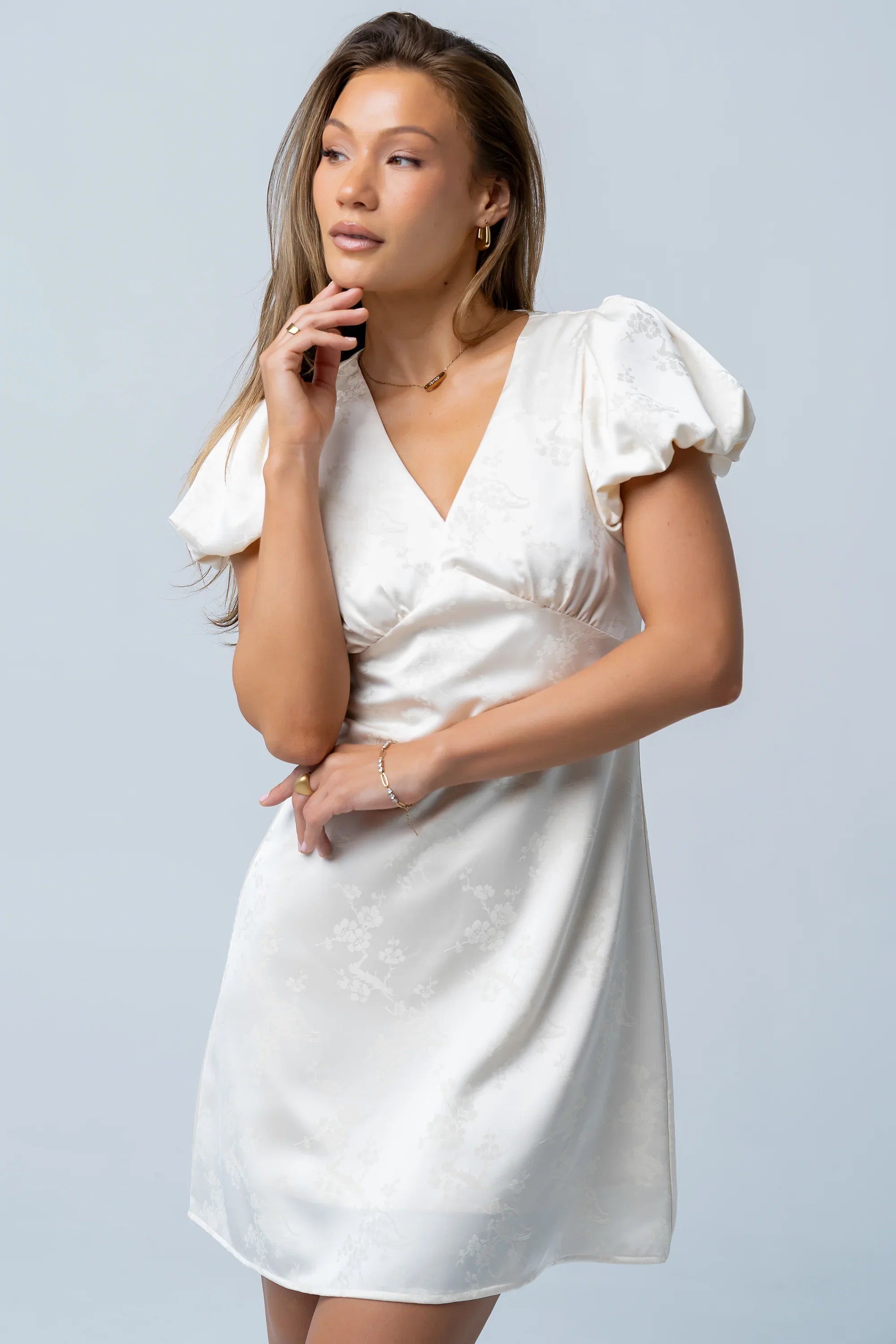 Brenna Floral Mini Dress in Cream