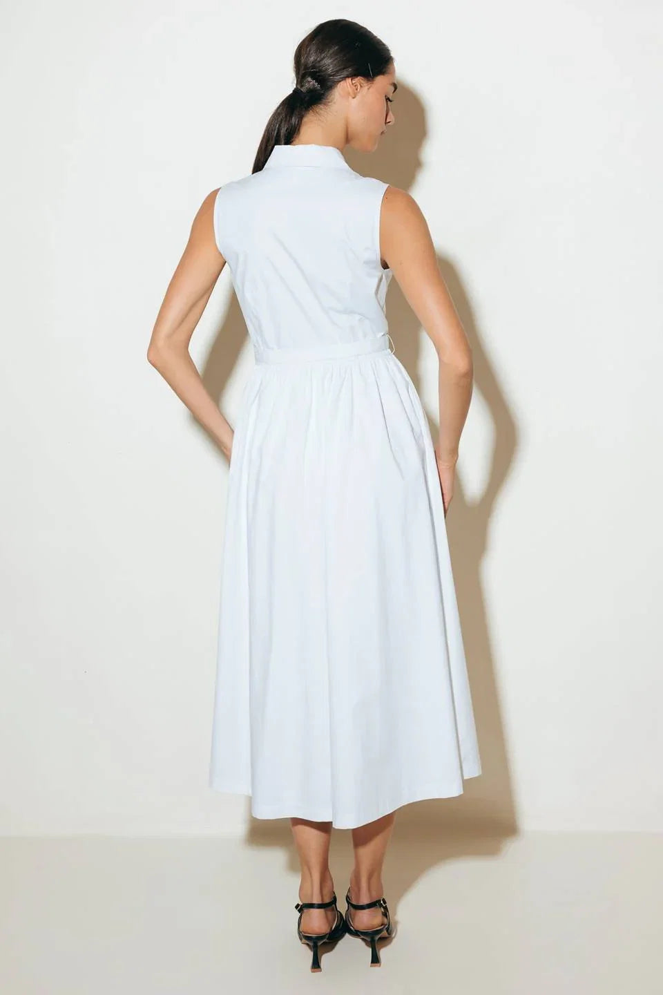 NORTH EAST MIDI White Cotton Pintuck Midi Shirt Dress
