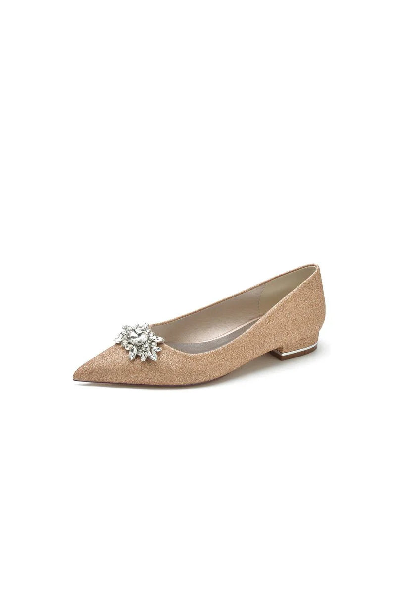 Pointed Toe Rhinestone Slip on Low Heels