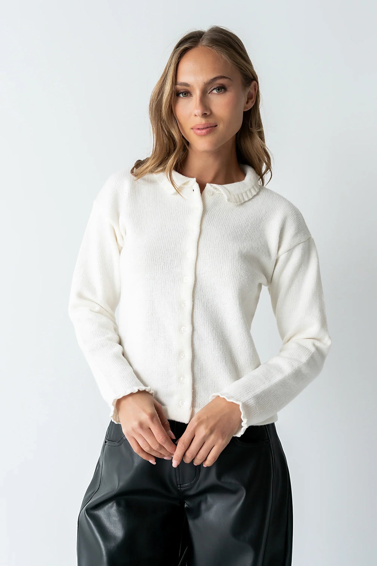 Trixie Ruffled Cardigan in Ivory