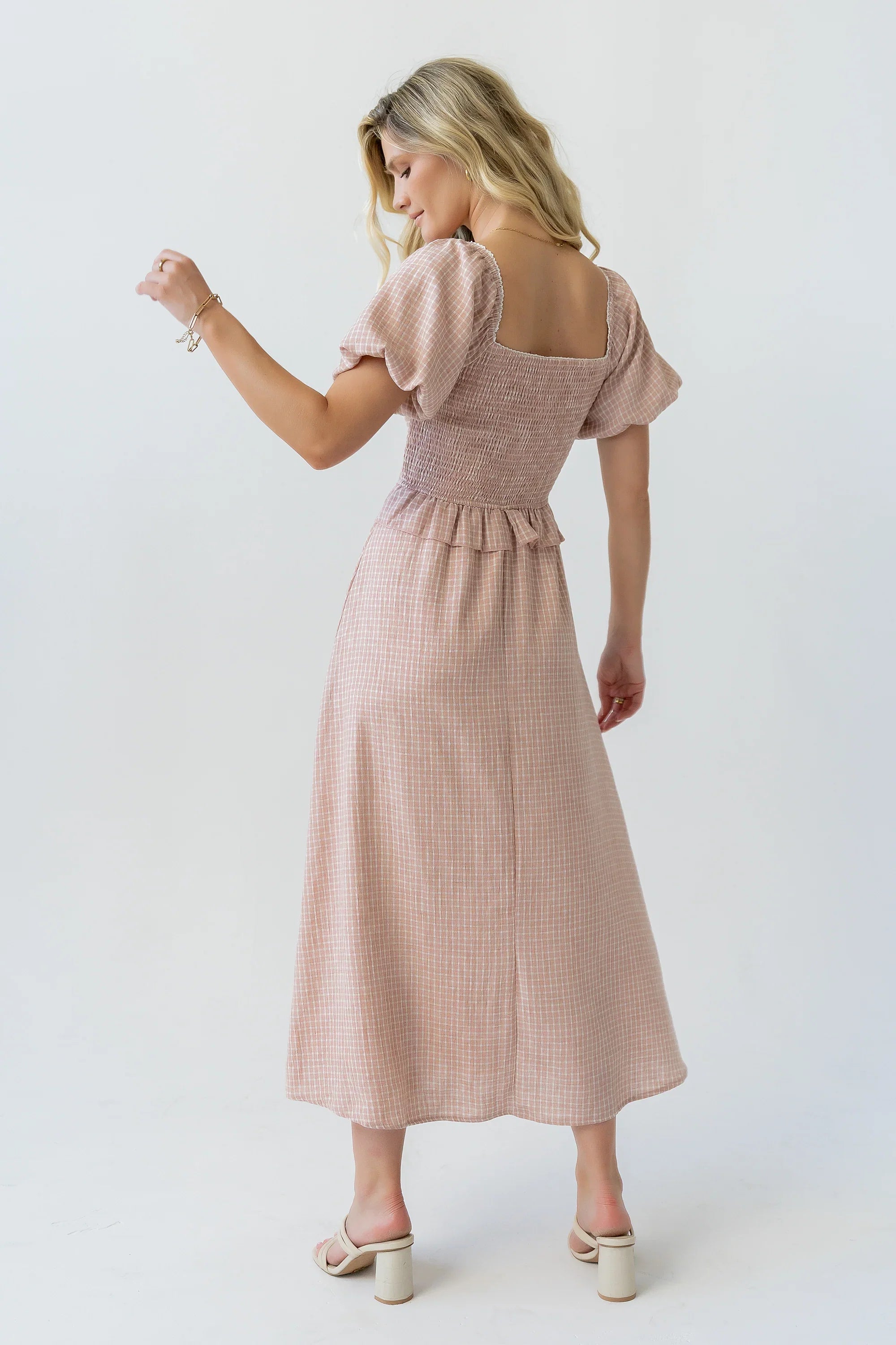 Renley Plaid Midi Dress in Clay