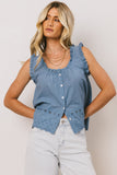 Dorian Embroidered Blouse in Denim FINAL SALE