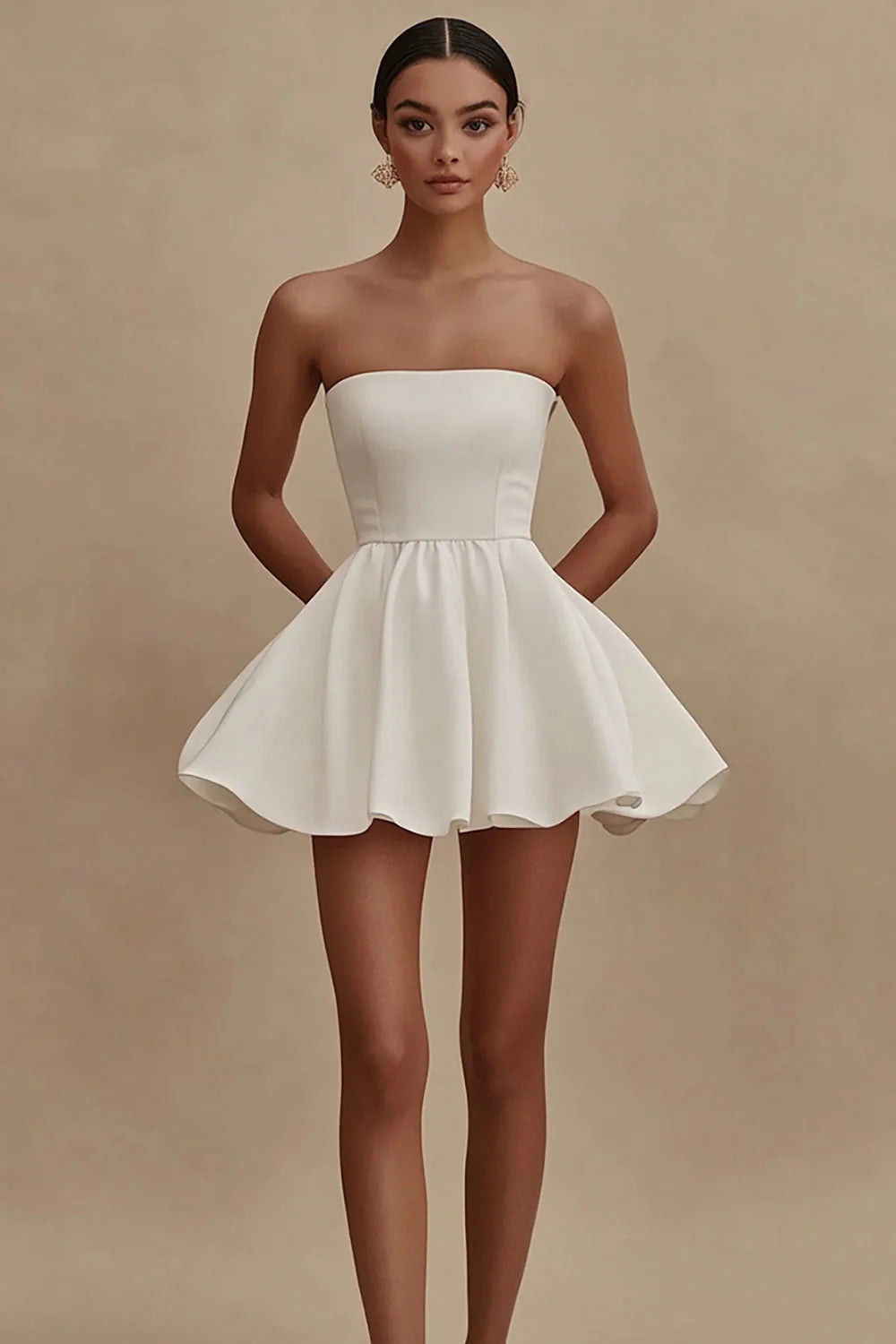 White Strapless A Line Mini Graduation Dress