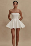 White Strapless A Line Mini Graduation Dress