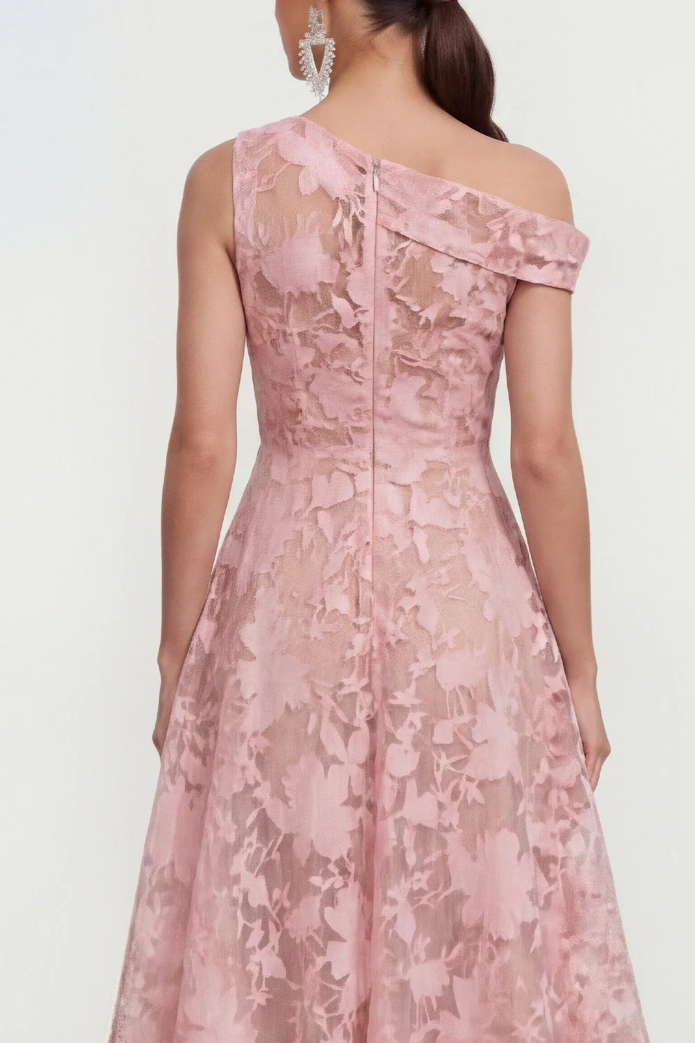 Floral Yellow Asymmetrical Neck A Line Wedding Guest Dress