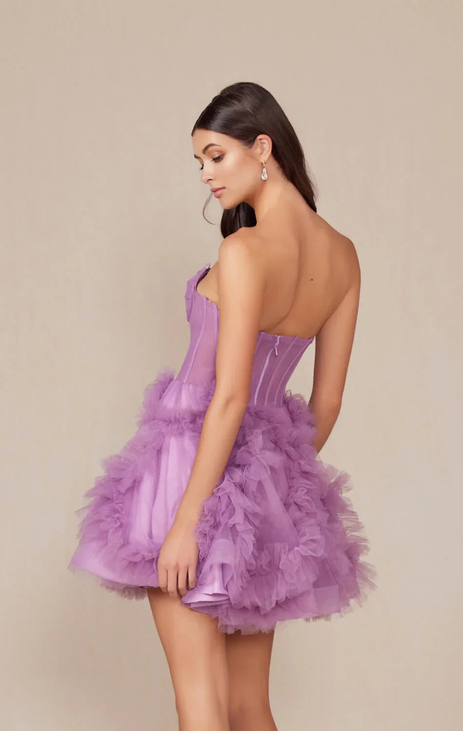 YVONNE RUFFLE SKIRT MINI DRESS DUSTY LAVENDER