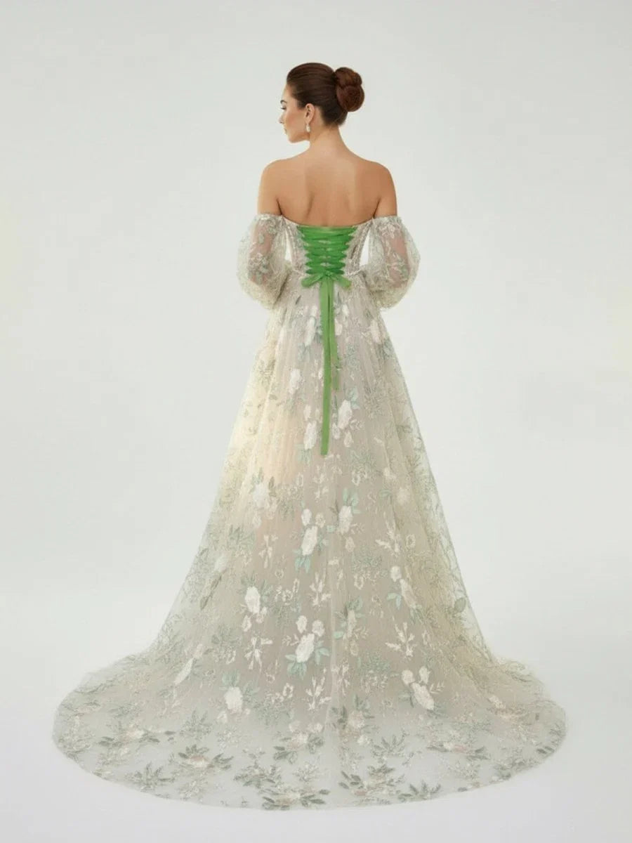A Line Light Green Sweetheart Pearl Wedding Dress