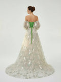 A Line Light Green Sweetheart Pearl Wedding Dress