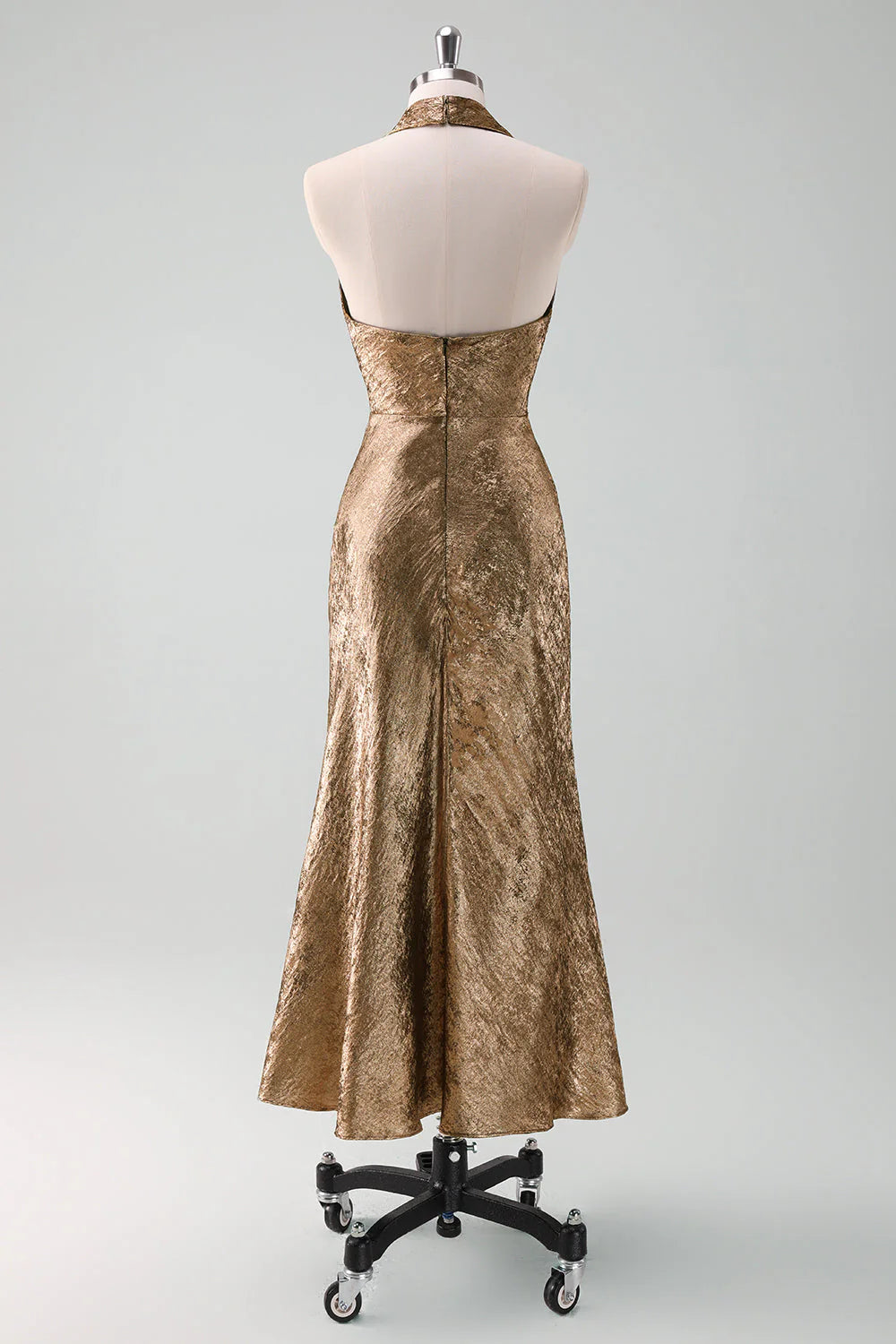Golden Mermaid Halter Neck Midi Cocktail Dress