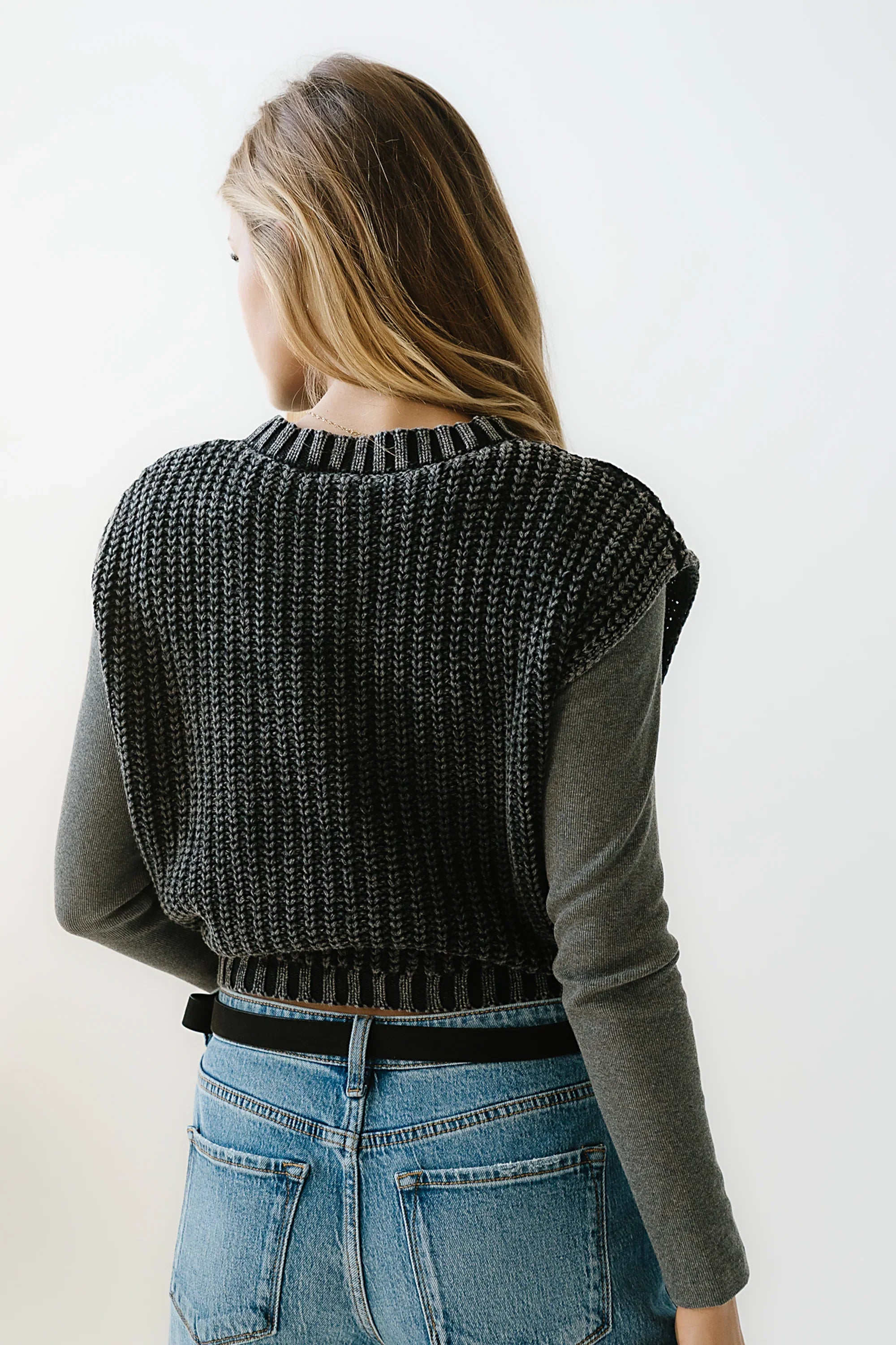 Rebecca Cable Knit Vest in Charcoal FINAL SALE