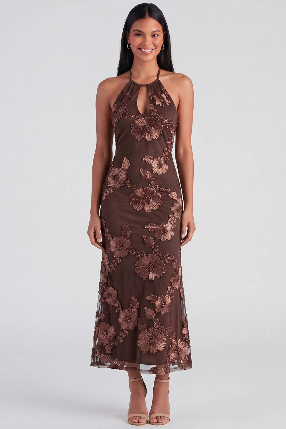 Halter Yellow Keyhole Mermaid Wedding Guest Dress with Appliques