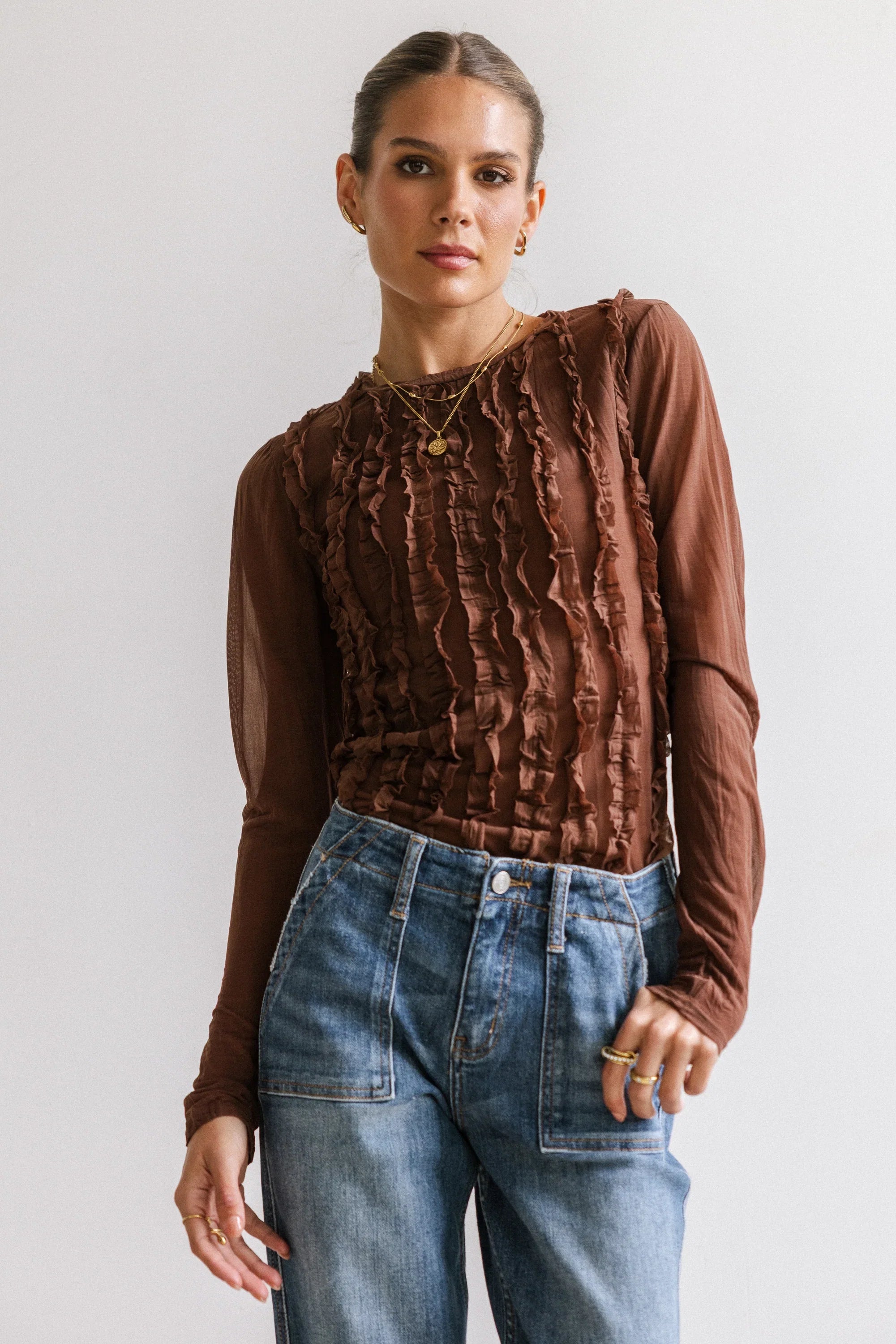 Marie Sheer Top in Brown FINAL SALE