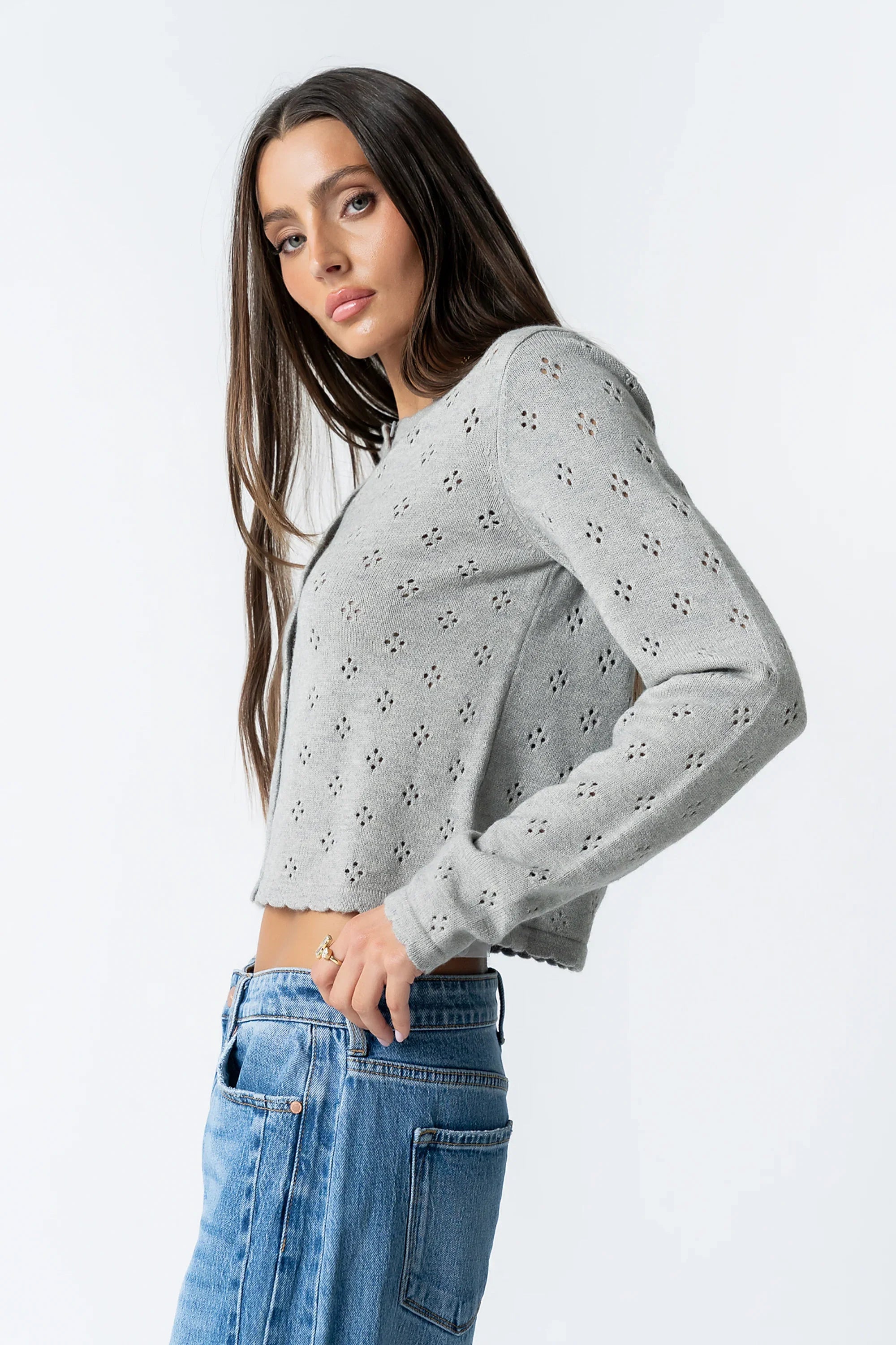 Kandy Scalloped Sweater in Grey