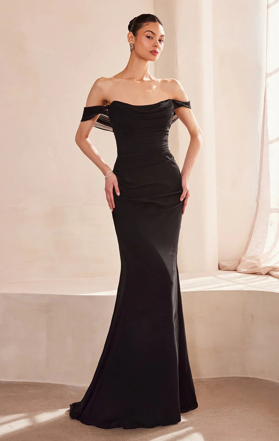 Faye Gown Chiffon Off the Shoulder Fitted Dress