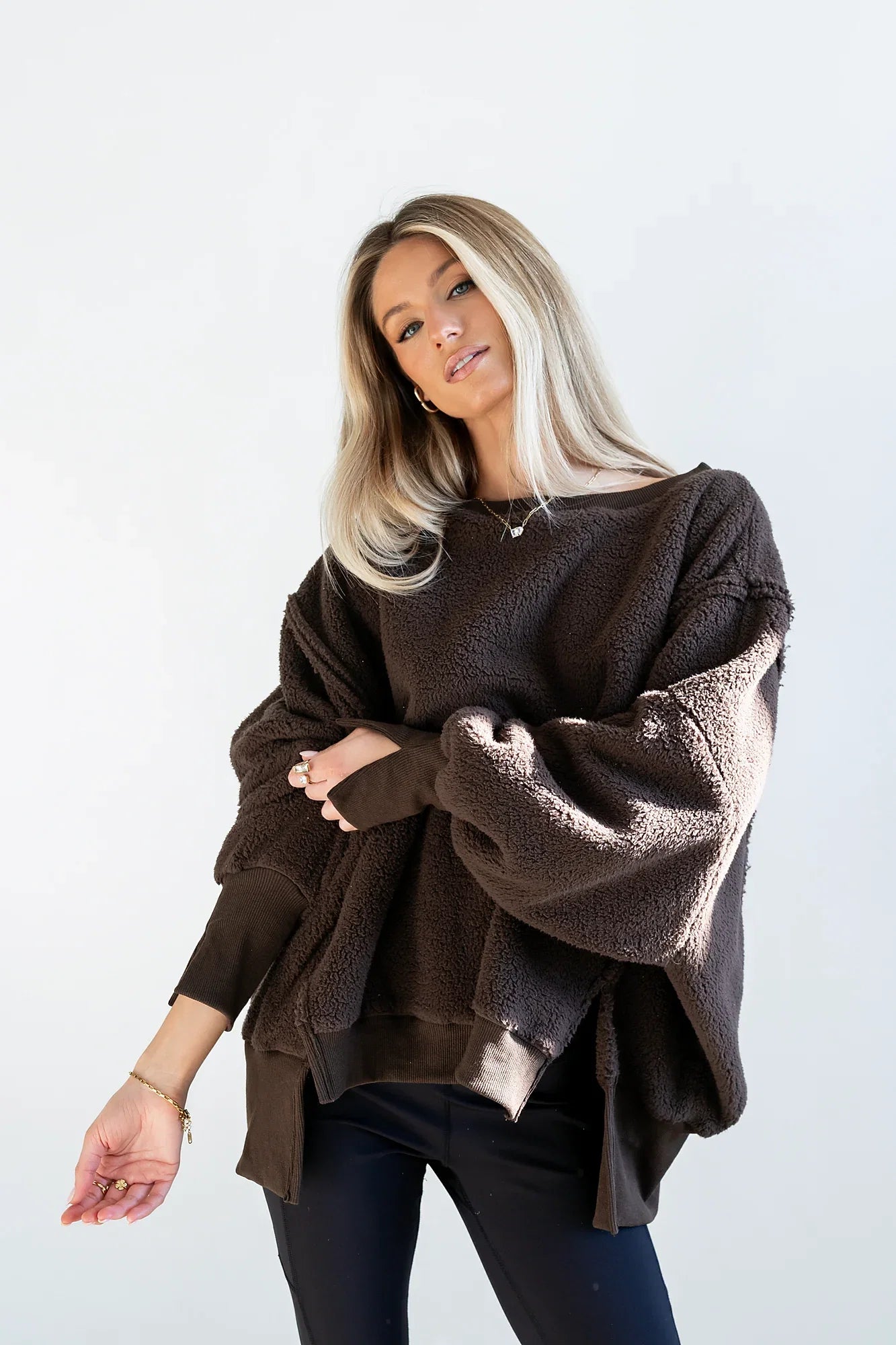 Moxie Oversized Sherpa Sweater in Brown FINAL SALE