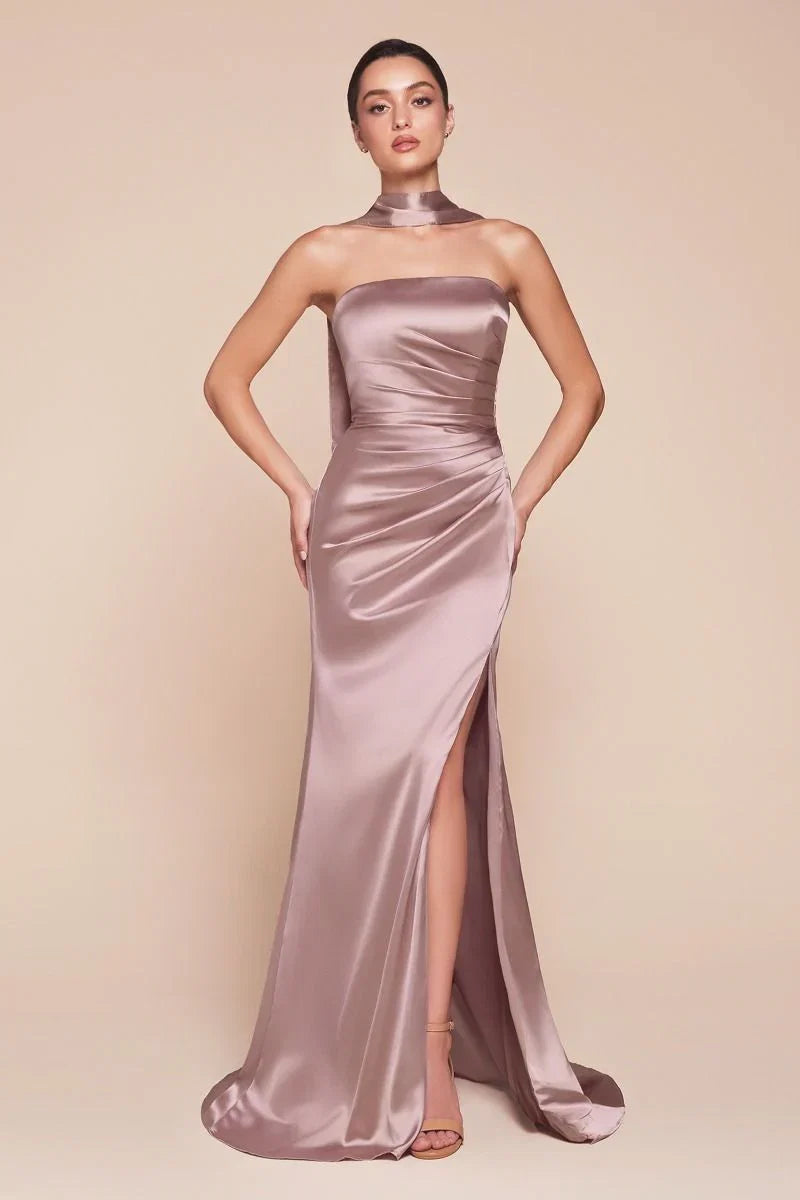 NICOLETTE GOWN STRAPLESS LUXE SATIN DRESS SCARF