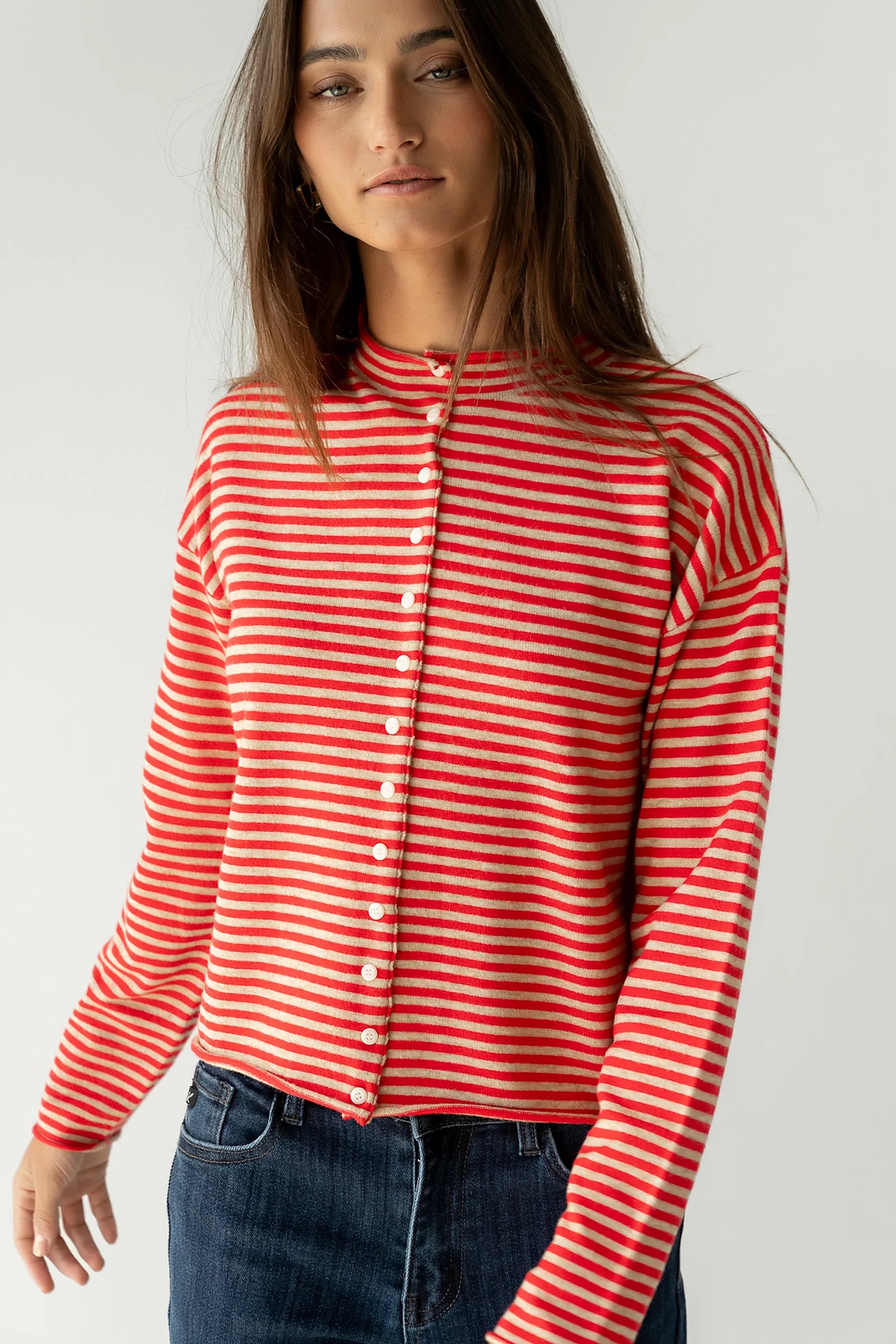 Julianne Striped Cardigan in Red
