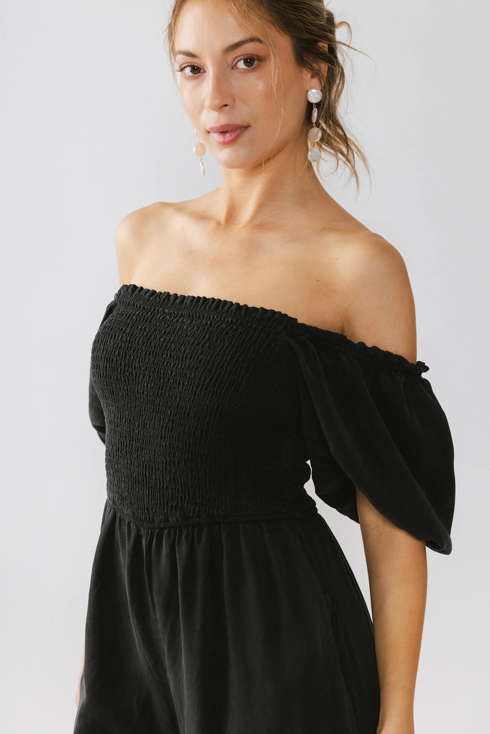 Piper Smocked Jumpsuit in Washed Black