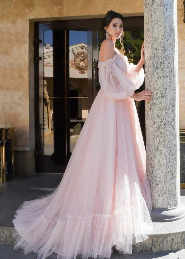 Pink Bohemian Unique Sweetheart Long Sleeve Wedding Dresses
