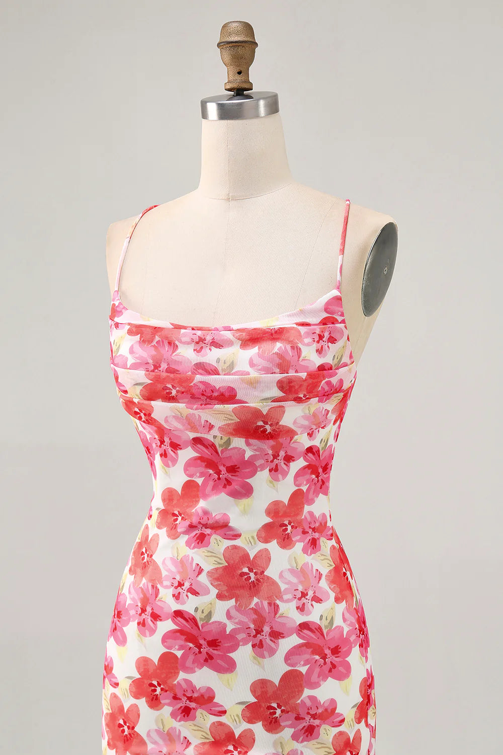 Red Flower Bodycon Ruched Printed Homecoming Dress