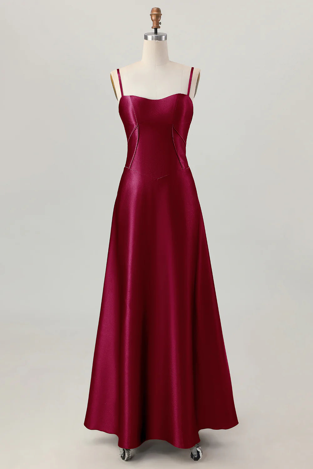Dusty Sage A Line Spaghetti Straps Satin Long Bridesmaid Dress with Lace Up Back