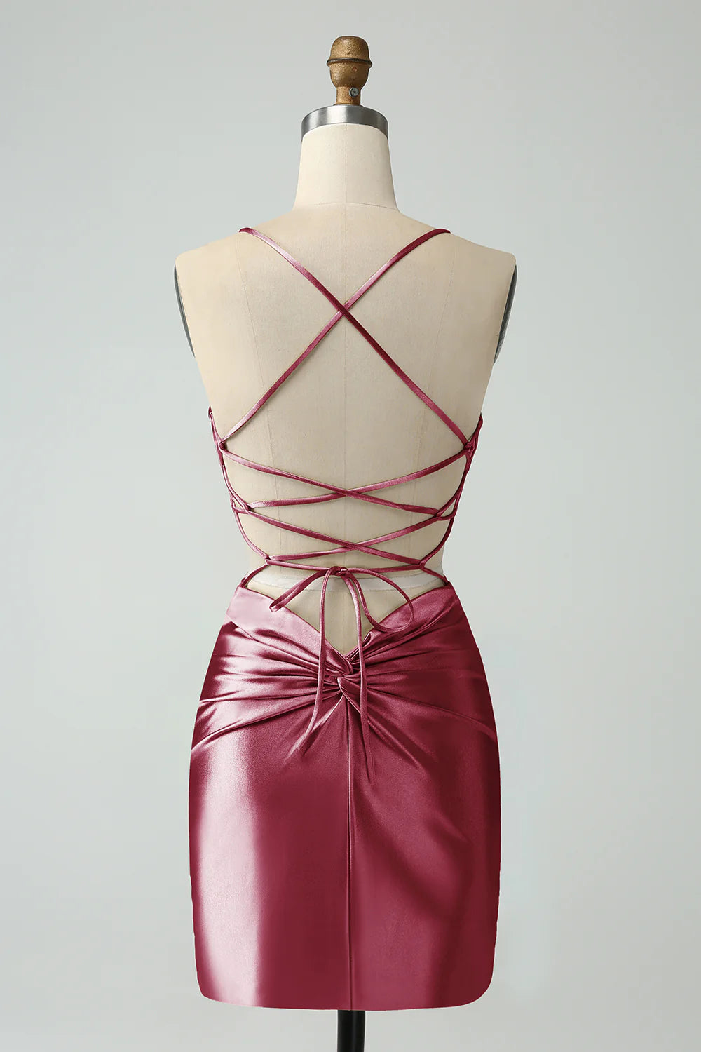 Golden Bodycon Spaghetti Straps Lace up Back Short Homecoming Dress