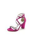Fuchsia High Heels with Crossed Straps and Metal Accents
